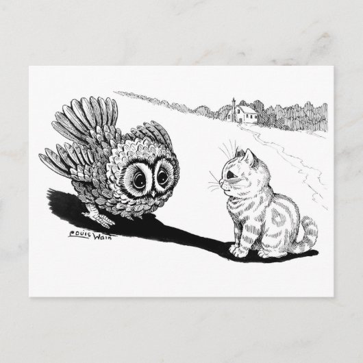 Kitten en Owl, Louis Wain Briefkaart (Voorkant)