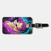 Kitten en Pigtail Manga Girl Bagagelabel (Voorkant horizontaal)