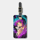 Kitten en Pigtail Manga Girl Bagagelabel (Voorkant verticaal)