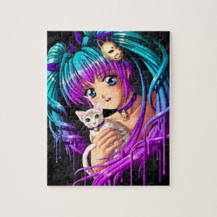 Kitten en Pigtail Manga Girl Legpuzzel