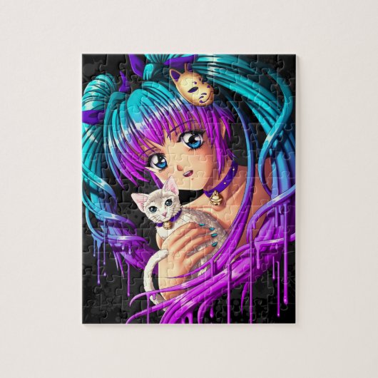 Kitten en Pigtail Manga Girl Legpuzzel (Verticaal)
