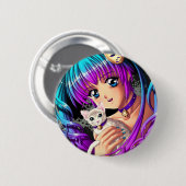 Kitten en Pigtail Manga Girl Ronde Button 5,7 Cm (Voorkant /achterkant)