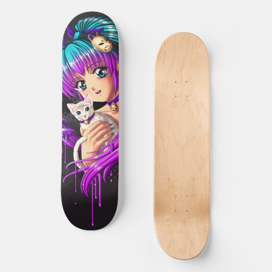 Kitten en Pigtail Manga Girl Skateboard (Voorkant)