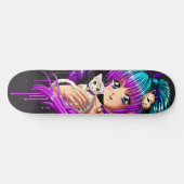 Kitten en Pigtail Manga Girl Skateboard (Horizontaal)