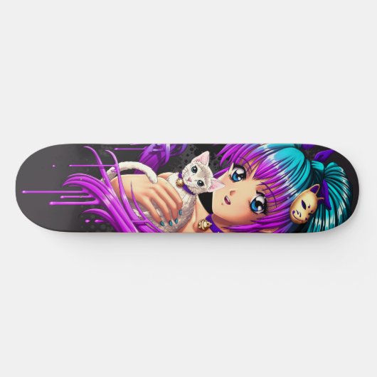 Kitten en Pigtail Manga Girl Skateboard (Horizontaal)