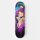 Kitten en Pigtail Manga Girl Skateboard (Voorkant)