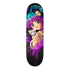 Kitten en Pigtail Manga Girl Skateboard