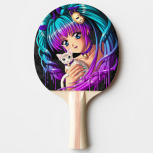 Kitten en Pigtail Manga Girl Tafeltennisbatje