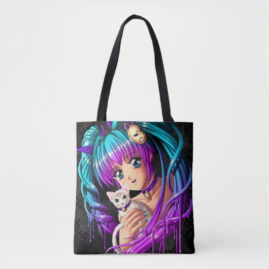 Kitten en Pigtail Manga Girl Tote Bag (Voorkant)
