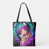 Kitten en Pigtail Manga Girl Tote Bag (Achterkant)