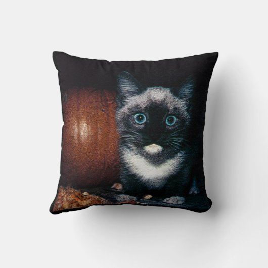Kitten en pompoen voor Halloween Kussen (Achterkant)