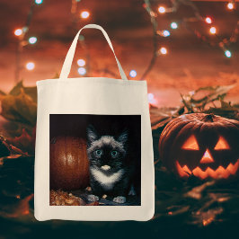 Kitten en pompoen voor Halloween Tote Bag