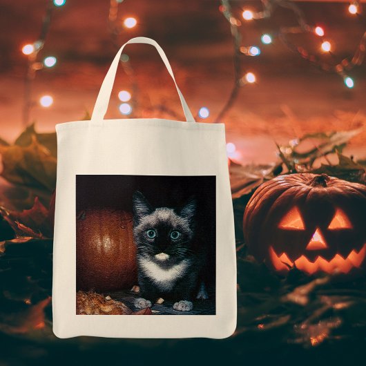 Kitten en pompoen voor Halloween Tote Bag