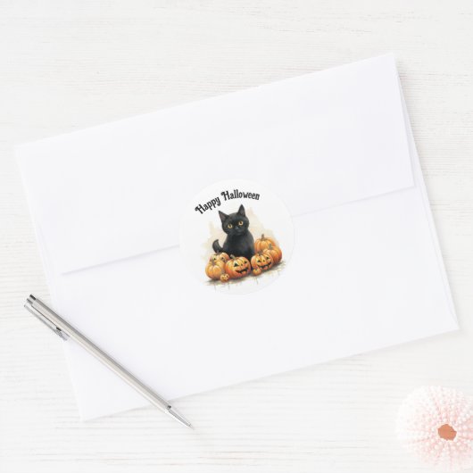 Kitten en pompoenen ronde Sticker (Envelop)