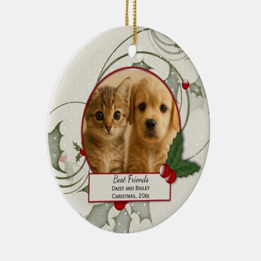 Kitten en Puppy Beste Vrienden Kerst Ornament (Rechts)