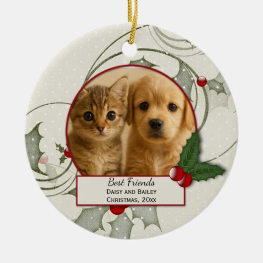 Kitten en Puppy Beste Vrienden Kerst Ornament (Voorkant)