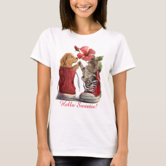 Kitten en puppy groeten elkaar t-shirt