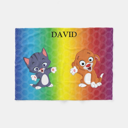 Kitten en puppy Rainbow Fleece Blanket. (Voorkant (Horizontaal))
