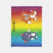 Kitten en puppy Rainbow Fleece Blanket. (Voorkant)