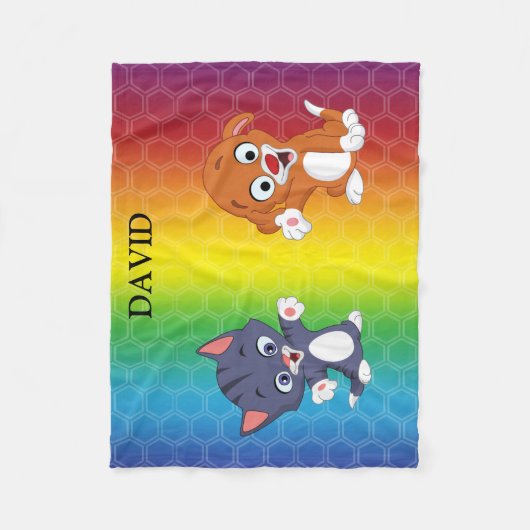 Kitten en puppy Rainbow Fleece Blanket. (Voorkant)