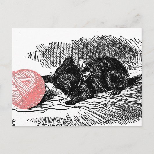 Kitten en Roze Yarn Briefkaart (Voorkant)