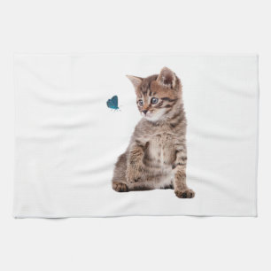 Kitten en vlinder afbeelding voor theedoek