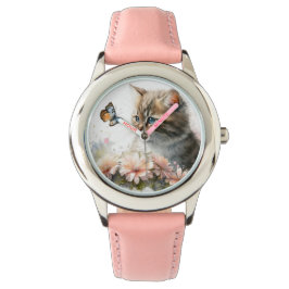 Kitten en vlinder horloge