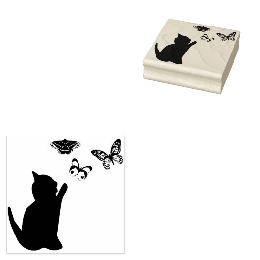 Kitten en vlinders rubberstempel (Gestempeld)