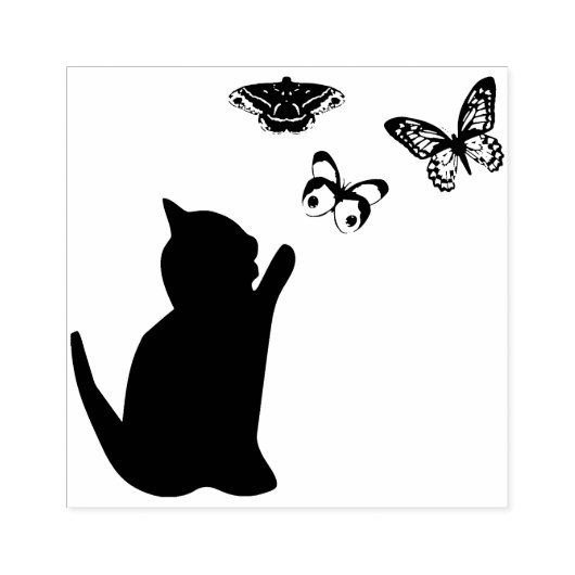Kitten en vlinders rubberstempel (Afrduk)