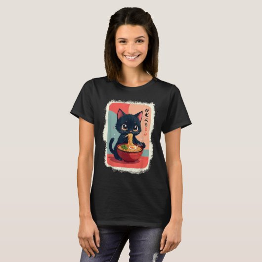 Kitten Eten Japanse noedels Anime Baby Cat Ra T-shirt (Voorkant volledig)