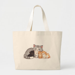 Kitten Familie Knuffel Portret - Tote Grote Tote Bag