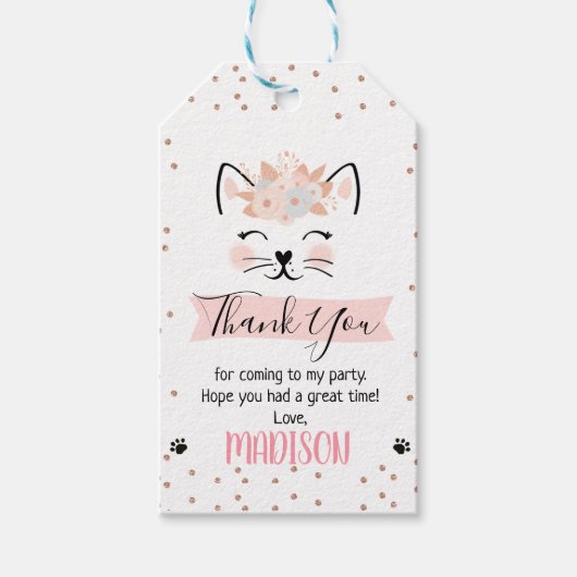 Kitten Faux Roos Gouden Favor Dank u Label Cadeaulabel (Voorkant)