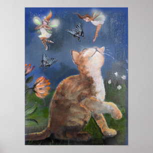 Kitten, feeën en vlinders poster