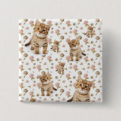 Kitten Floral Square Button (Voorkant)