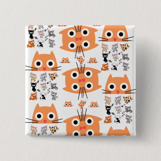 Kitten Floral Square Button (Voorkant)
