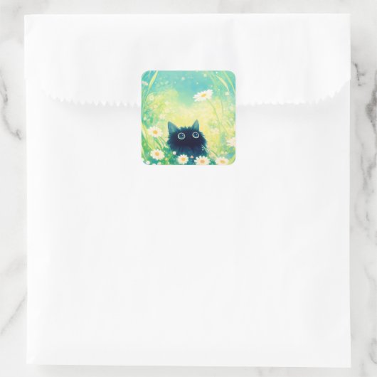 Kitten Flower Retreat Vierkante Sticker (Tas)