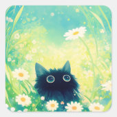 Kitten Flower Retreat Vierkante Sticker (Voorkant)