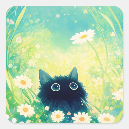 Kitten Flower Retreat Vierkante Sticker (Voorkant)