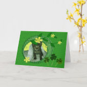 Kitten, Flowers, Shamrocks en Green Polka Dots Kaa Kaart (Gele Bloem)