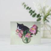 Kitten Flowers Vase Briefkaart (Staand voorkant)