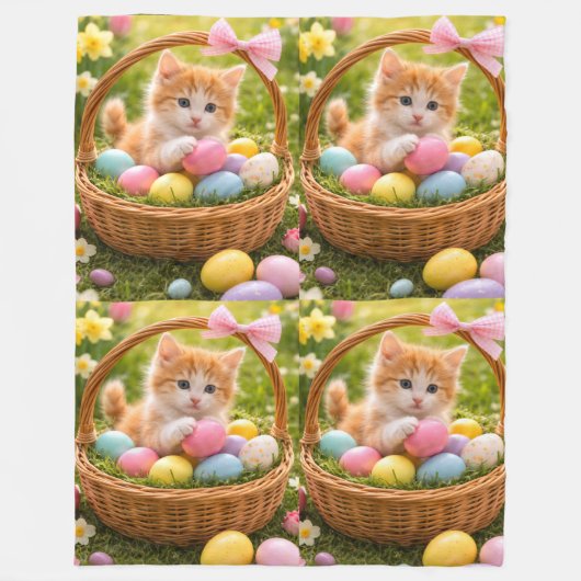 Kitten Foto Pasen Eieren Patroon  Fleece Deken (Voorkant)