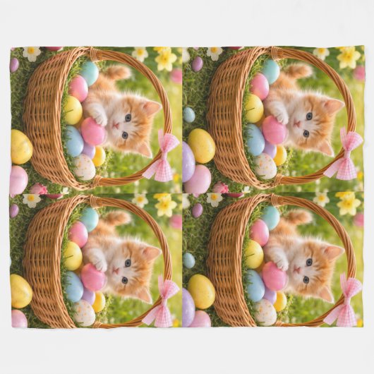 Kitten Foto Pasen Eieren Patroon  Fleece Deken (Voorkant (Horizontaal))