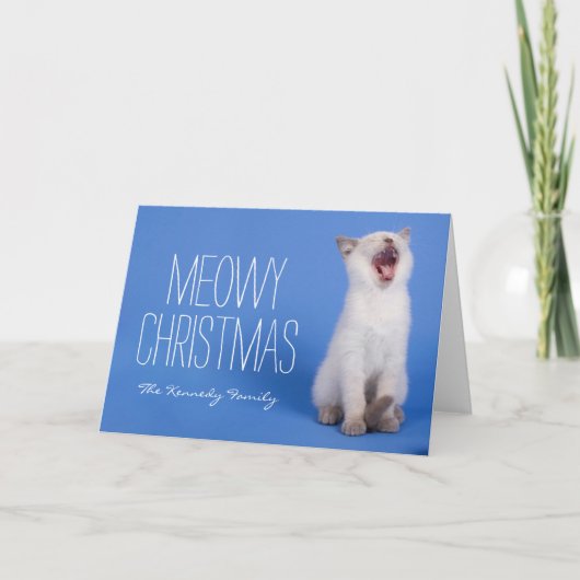 Kitten geeuwen feestdagen kaart (Voorkant)