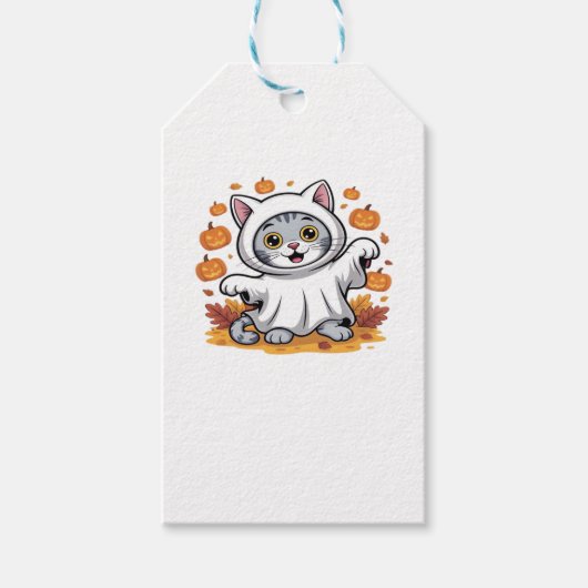 Kitten gekleed als een geest voor Halloween Classi Cadeaulabel (Voorkant)