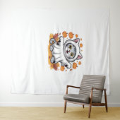 Kitten gekleed als een geest voor Halloween Classi Wandkleed (In Situ (horizontaal))