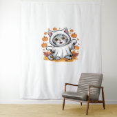 Kitten gekleed als een geest voor Halloween Classi Wandkleed (In situ)