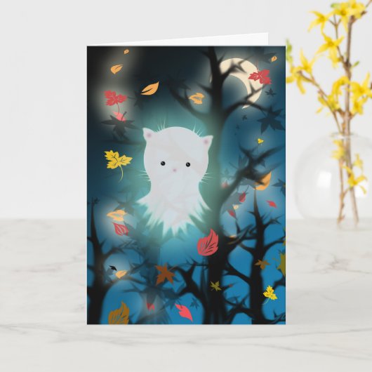 Kitten Ghost Halloween Kaart (Gele Bloem)
