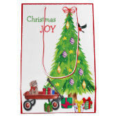 Kitten Gift in Wagon, Bird en kerstboom Medium Cadeauzakje (Achterkant)