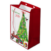 Kitten Gift in Wagon, Bird en kerstboom Medium Cadeauzakje (Achterkant Gekanteld)