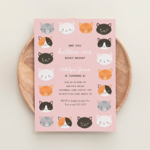Kitten Girl Birthday Party Invitation Kaart
